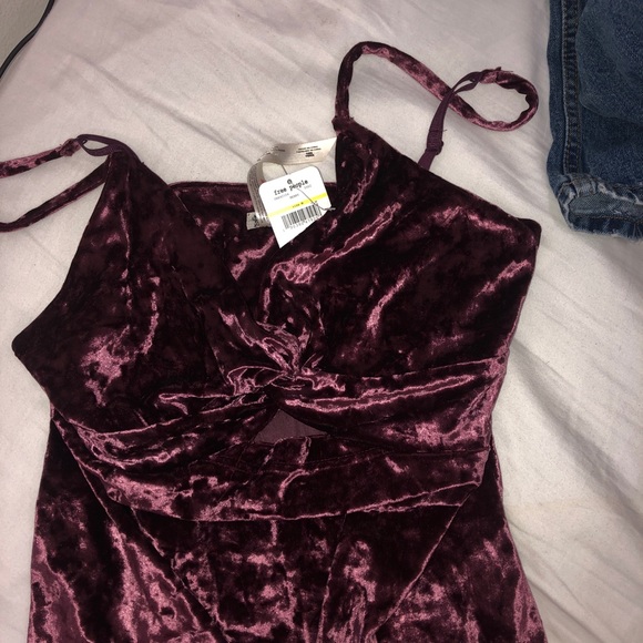 Maroon/raspberry bodycon velvet free people dress - Picture 3 of 4